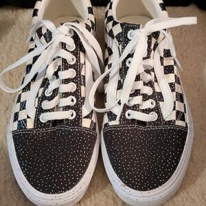 Vans Black and White Checkered Sparkle Athletic Shoes 8.5
